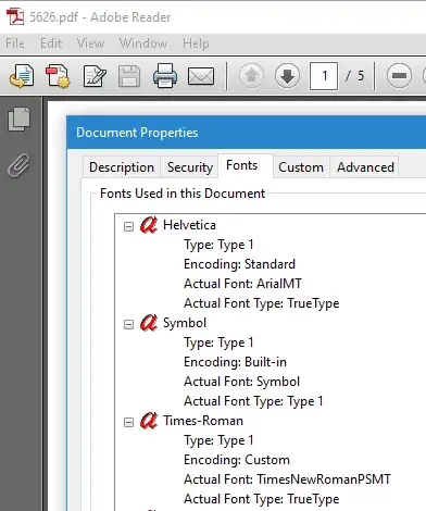 Another example of PDF font encodings listed by Adobe reader