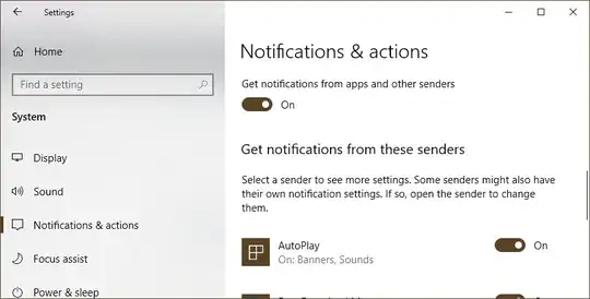 Notifications & actions dlg