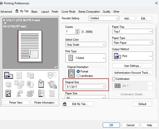 printing preferences