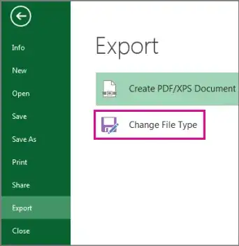 Change File Type on the Export tab