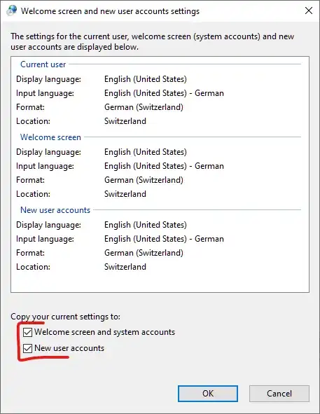 Welcome screen and new user account settings dialog