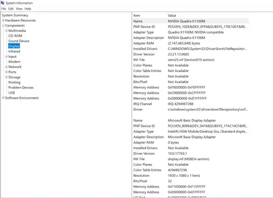System Information output of Display info with IntelHD Driver removed