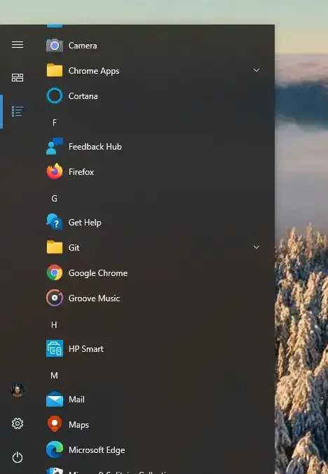showing the app list section