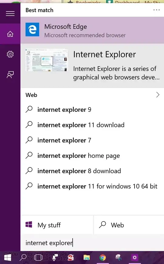 Search results for Internet Explorer on Start