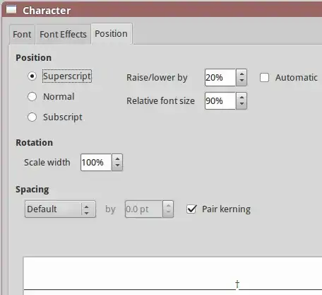 Character position setting