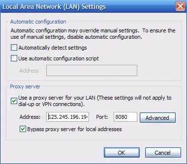 Proxy settings window