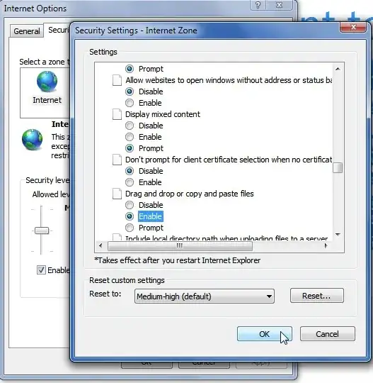 Security Settings - Internet Zone