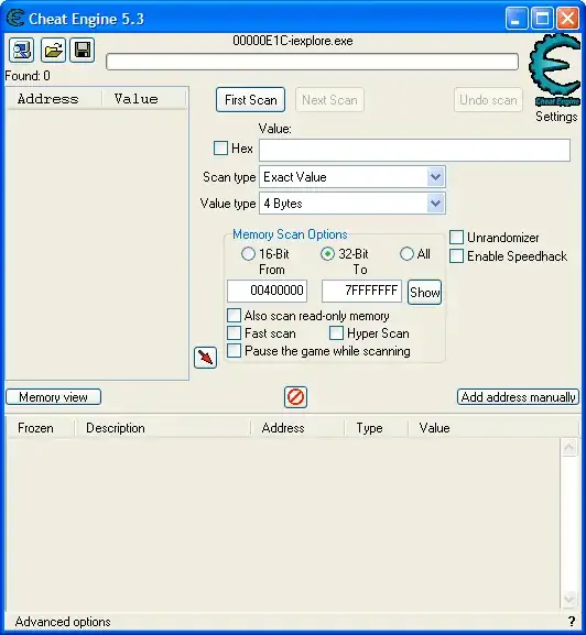 [Cheat Engine 5.3 on Windows XP]