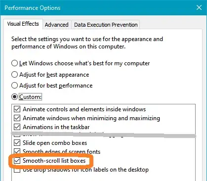 Performance Options Scrolling