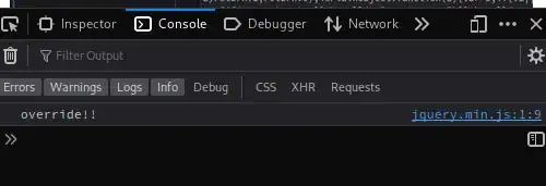 showing 'override!!' in console