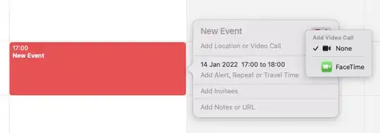 New event popup showing video calling services dropdown
