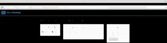 Startup screen of MonoDevelop with mangled font