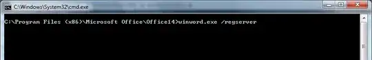 Screenshot of command-prompt registering Word