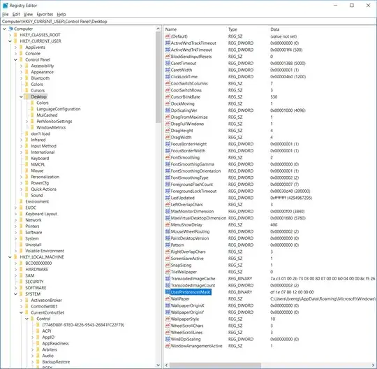 registry settings screenshot