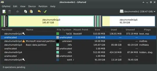 gparted printscreen of the disk