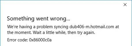 Windows 10 Mail app sync error 0x86000c0a