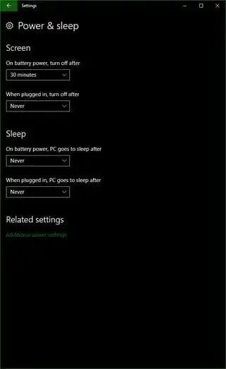 Windows 10 power settings
