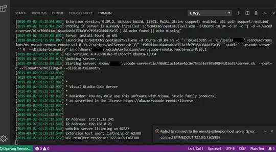 Failed to connect to the remote extension host server (Error: connect ETIMEDOUT 127.0.0.1:62388)