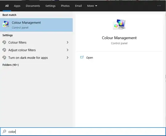 "color" start menu search