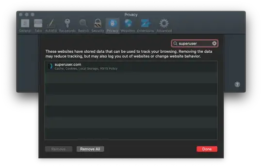 Safari 13 website data manager showing Superuser.com