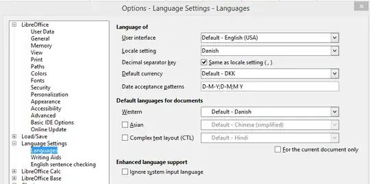 libre office calc setings