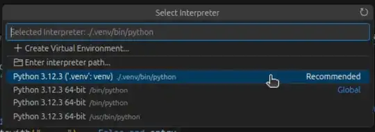 screenshot of Select Interpreter popup in VSCode