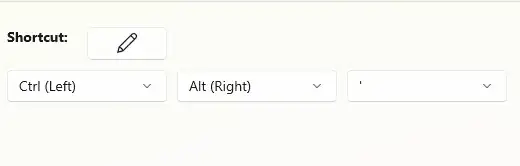 Shortcut showing Ctrl (left) being selected