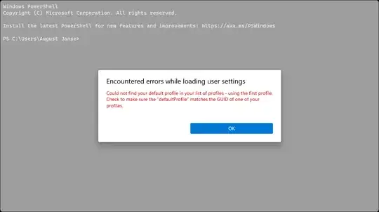 Screenshot of error message above