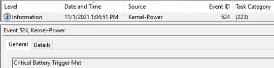Event Viewer Critical Battery Trigger Met
