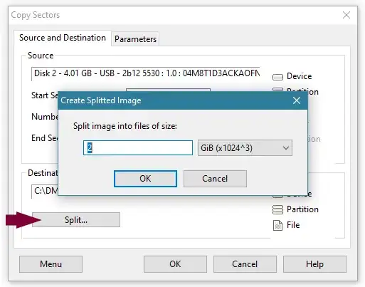 Split image in multiple parts