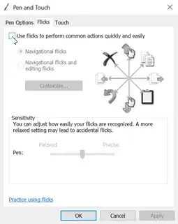 Go to the "Flicks" panel and uncheck "Use flicks..."