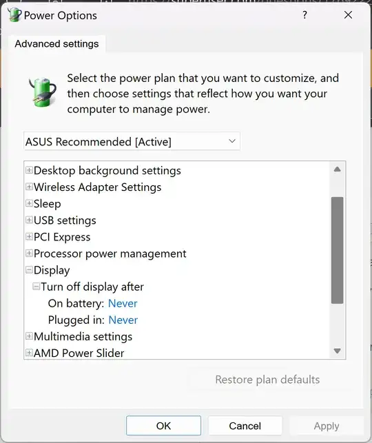 "turn off display after"