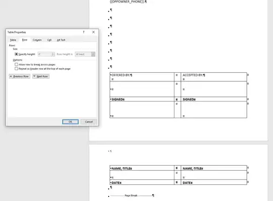 Example of splitting table