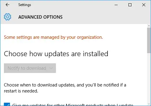 Enforced Windows Update settings