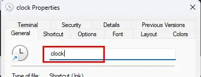 General tab of Properties of Shortcut/.lnk file