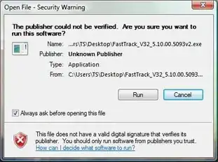 "the publisher cannot be verified" dialog