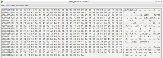 Hex dump of boot sector of USB flash drive