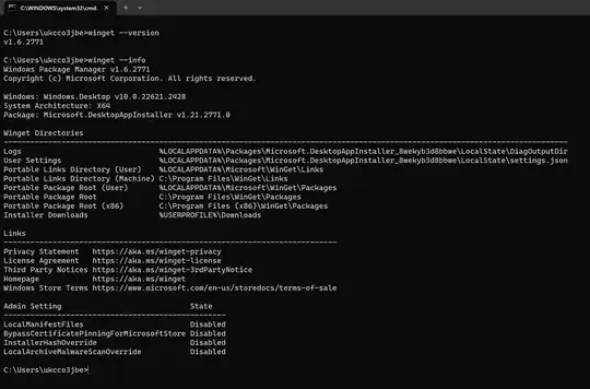 output from winget --info