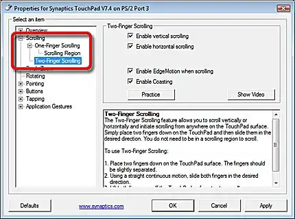 touchpad scrolling configuration