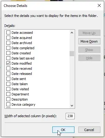 Choose Details > checkmark Date Modified > OK