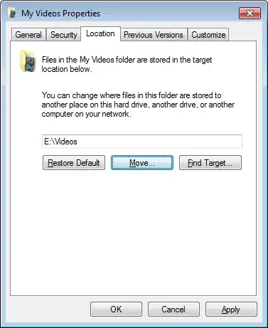 Screenshot of Location tab of My Videos folder