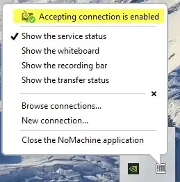 NoMachine desktop Monitor showing Accepting connection is enabled