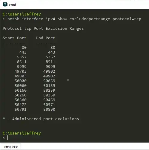 excludedportrange list