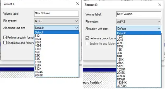 exFAT block sizes in format dialog