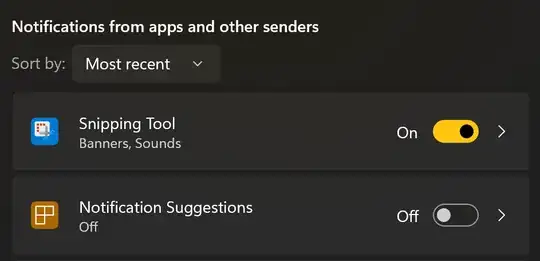 turned off in Settings list