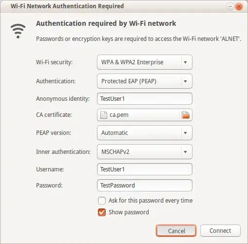 Screenshot of Wi-Fi Settings