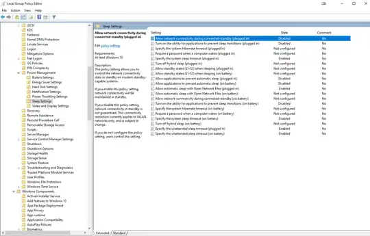 All relevant "Sleep Settings" in "Local Group Policy Editor" set to ensure automatic sleep