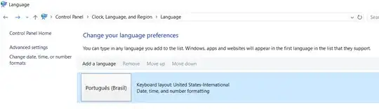 Example of correct language settings on Windows 10