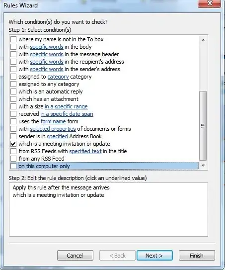 screenshot of Rules Wizard