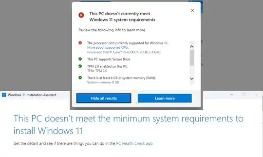 PC Health Check and Windows Upgrade Assistant Results